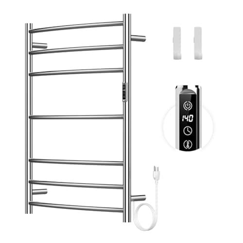 DOKKOME Towel Warmer Rack, 7 Bars Wall Mounted Towel Heater Towel Warmer with Timer and LED Indicator for Bathroom Hard-Wired/Plug-in Towel Drying Rack (7 Bars-Polished) - Image 1