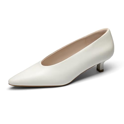 Athlefit Women's Closed Pointed Toe Low Kitten Heels 1.5-Inch Comfortable Dress Pumps Shoes for Wedding Party Office White Size 6, AD01064 - Image 1