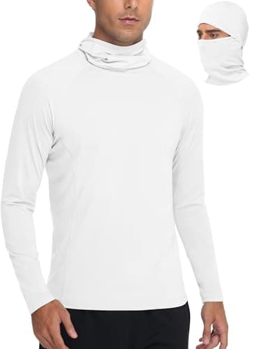 Roadbox Men's UPF 50+ Sun Shirt Long Sleeve Fishing Hoodie, UV Protection Hooded Rash Guard with Mask for Hiking Running White - Image 1
