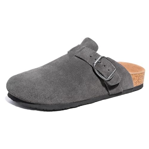 FITORY Mens Suede Clogs with Arch SupportďźLeather Cork Footed Mules Grey Size 8 - Image 1
