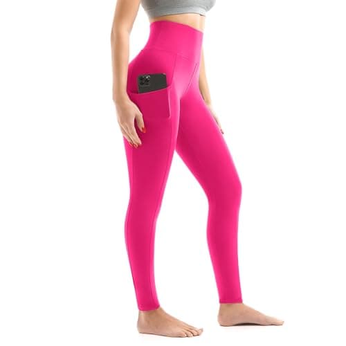 Walifrey Leggings with Pockets for Women, High Waisted Buttery Soft Womens Leggings for Gym Yoga Workout (Pink XXL) - Image 1