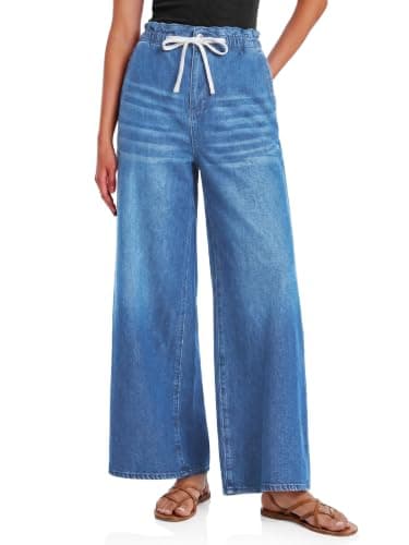 Flowyair Women Drawstring Wide Leg Jeans Ruffle High Waisted Denim Pants - Image 1