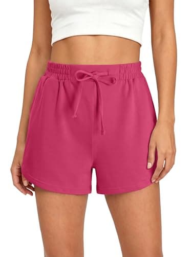 KISSMODA Women Lightweight Casual Shorts Elastic Waist Drawstring Pockets Outdoor Leisure Wear Rose M - Image 1