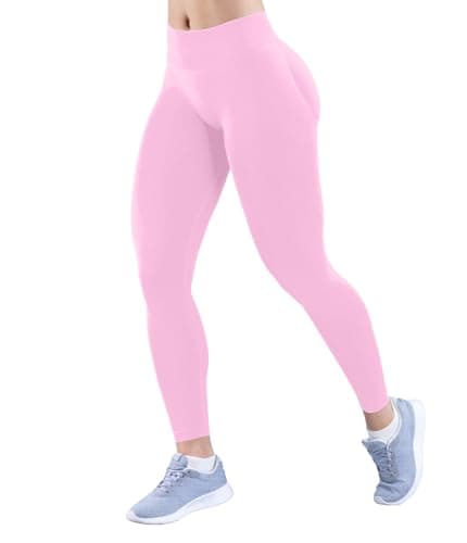 YOAKUKA Women's Seamless Leggings High Waisted Compression Workout Leggings Tummy Control Yoga Pants Baby Pink - Image 1