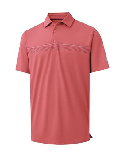 M MAELREG Mens Polo Shirts Short Sleeve Casual Performance Lightweight Striped Print Business Collared Golf Shirts Cranberry - Image 1