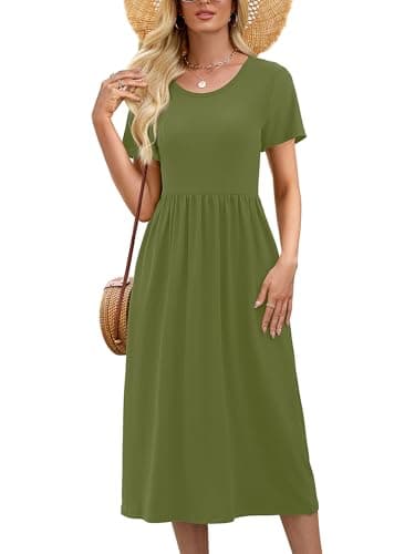 DEARCASE Summer Dresses for Women Light Green XX-Large Short Sleeve A Line Summer Casual Midi Sundress Wedding Guest Flowy Swing Cocktail Empire Waist Party Empire Waist Dress with Pockets - Image 1