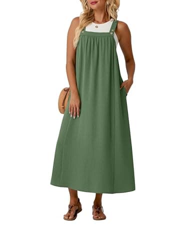 Lepunuo Overall Dress for Women Summer Long Dresses Adjustable Casual Overall Skirts with Pockets A - Army Green - Image 1