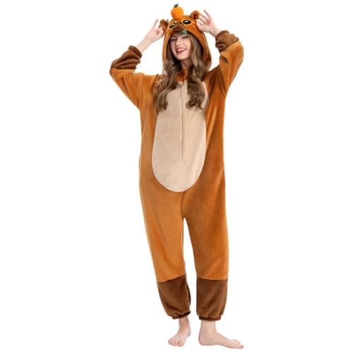OLAOLA Capybara Adult Onesie, Flannel Unisex Animal Pajamas, Plush One Piece Sleepwear Cosplay Party Costume - Image 1