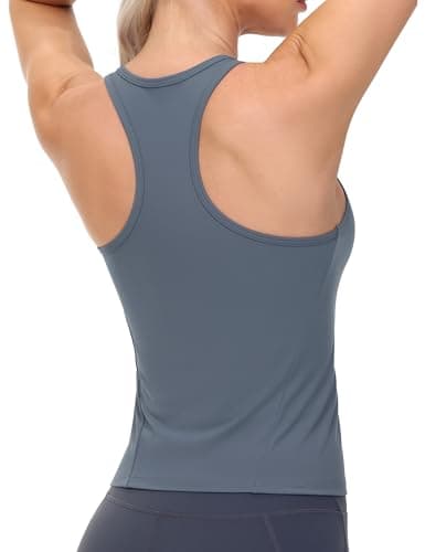 THE GYM PEOPLE Racerback Workout Tank Tops for Women Slim Fit Sleeveless Basic Athletic Running Yoga Shirts Green Blue - Image 1