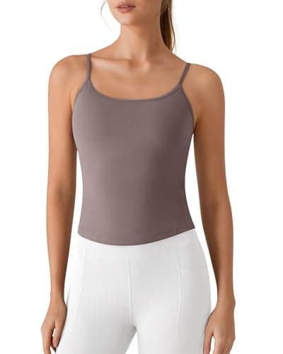 G4Free Yoga Tank Tops for Women Removable Padded Spaghetti Strap Camisole Workout Pilates Ballet Cami Tanks (Taupe,XXL) - Image 1