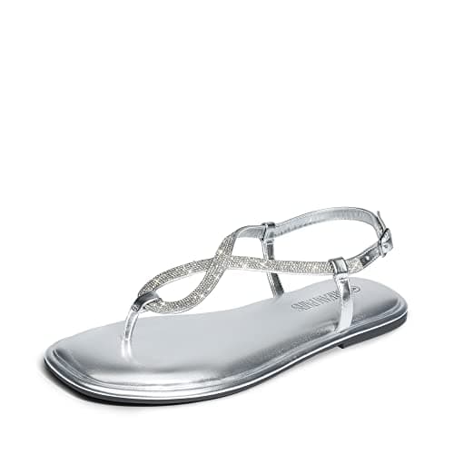 DREAM PAIRS Women's Flat Sandals Dressy Rhinestone Thong Ankle Strap Summer Gladiator Sandals,Size 5.5,Silver,SDFS2310W - Image 1