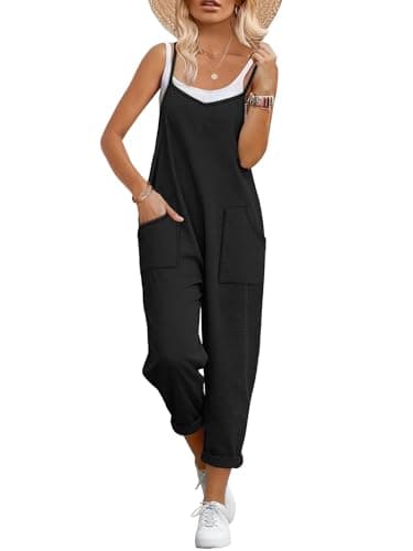 ANRABESS Women Jumpsuits Casual Summer Overalls Loose Spaghetti Strap Romper Jumpers with Pockets 2026 Beach Vacation Clothes Black Medium - Image 1