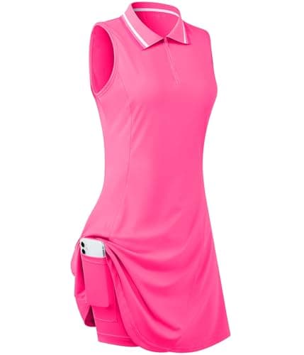 FREEYE Sleeveless Tennis Dresses for Women Summer Golf Dress with Shorts Athletic Polo Dresses Pickleball Outfits Pink XL - Image 1