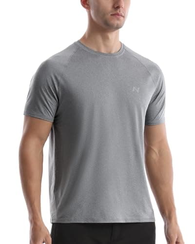 isnowood UPF 50+ Swim Shirts for Men, Sun Protection Quick Dry Rash Guard, Mens Short Sleeve Surf Athletic Shirt Light Gray - Image 1
