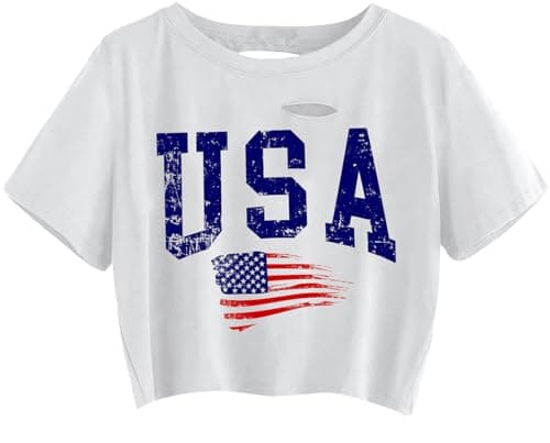 4th of July Shirts Women 250 Anniversary USA Shirt Patriotic Ripped Crop Tops American Flag Graphic Tee Top - Image 1