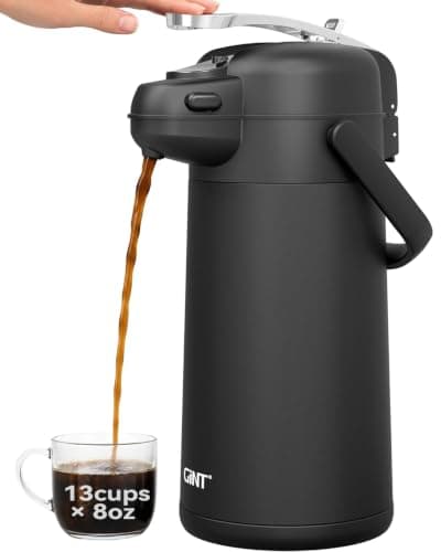 GiNT 3L Airpot Coffee Dispenser with Pump, Insulated Coffee Carafe for Hot Liquids, Stainless Steel Vacuum Insulated Pump Dispenser for Hot/Cold Beverages, Home Office Commercial Outdoor Use(101oz) - Image 1