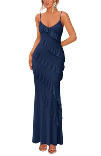 BTFBM Summer Dresses for Women 2026 Spaghetti Strap Bodcyon Solid Cocktail Wedding Guest Dress Fashion Clothing(Navy Blue,X-Small) - Image 1