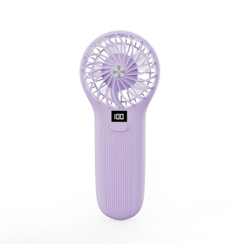 LAMJIE Portable Handheld Fan with LED Display, 5000mAh Rechargeable Battery, 3-Speed Touch Control, Plastic Desktop Fan for Home Office, Modern Airplane Design, (PURPLE) - Image 1