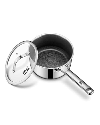 Nonstick Sauce Pan with Lid, Non-Toxic Tri-Ply Hybrid Ceramic Saucepan, 2.5 Quart Stainless Steel Pans, PFAS/PFOA/PTFE Free, Dishwasher & Oven Safe, Induction Compatible - Image 1
