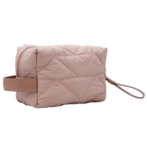 RCFJ b y K L A N D Quilted Makeup Bag Travel Cosmetic Bag, Soft Polyester Toiletry Bag for Women, Small Cosmetic Bag Portable Organizer with Dual Handle, Lightweight Storage Pouch - Image 1
