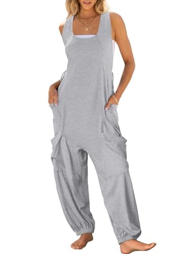 ANRABESS Women Overalls Jumpsuits Loose Casual Dressy Sleeveless Baggy Harem Pants Romper Jumpers 2026 Trendy Summer Outfits Light Grey Medium - Image 1