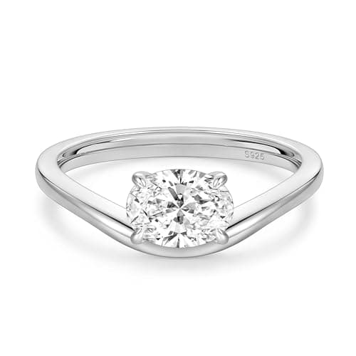 EAMTI 1.5CT 925 Sterling Silver Engagement Rings for Women Oval Cut CZ Bands Solitaire Cubic Zirconia Curved Wedding Promise Rings for Her Size 7 - Image 1
