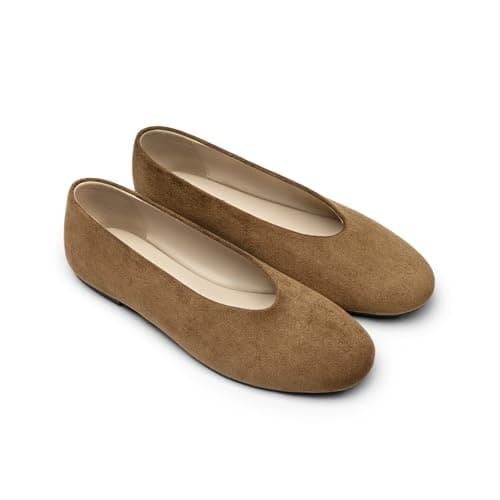 Athlefit Ballet Flat Shoes for Women Closed Round Toe Ballerina Flats Comfortable Slip On Casual Dress Shoes for Office Work Brown Suede Size 11 - Image 1