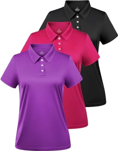 Ullnoy Women Soft Polo Shirts Short Sleeve Dry Fit Golf Shirt for Women Moisture Wicking Athletic Polo Tee 3 Pack Black/Rose/Purple M - Image 1