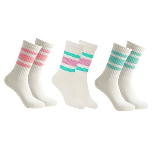 QZLKNIT Retro Striped Crew Socks Sport Socks,Casual Cotton Stretchy Socks, with Seamless Toe for Men and Women Multicolor (US, Alpha, One Size, Regular, Regular, 3, STYLE 5) - Image 1