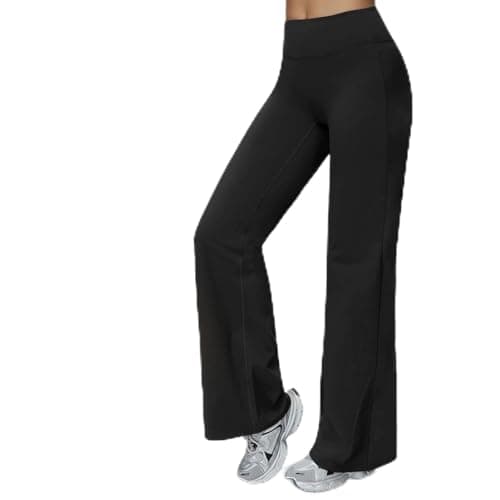 KAIFUYING Fleece Lined Pants Women Thickened Yoga Pants Wide Leg Pants High Waist Slimming Polyester Ammonia Warm Velvet Running Workout Black-L - Image 1