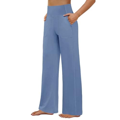 FireSwan Yoga Pants Women Wide Leg Pants High Waist Stretch Dress Loose Casual Lounge Sweatpants with Pockets Blue - Image 1