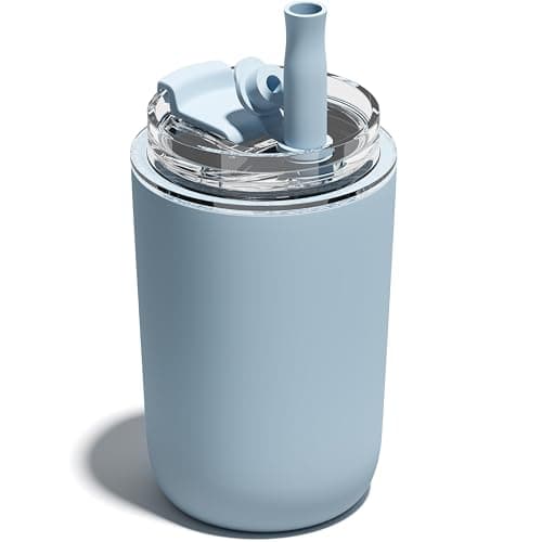 UIRZOTN 10 oz Insulated Coffee Tumblers, Travel Coffee Tumblers with Straw, Double-Wall Stainless Steel Tumbler, Leak Proof Tumbler, Reusable Cups with Lids for lced and Hot Drinks (Matte, Blue) - Image 1