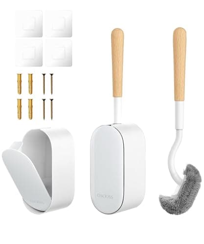 OSCIOSS Bamboo Toilet Brush Set, 2 Pack with Ergonomic Design, Compact Size, Durable Bristles, Wooden Holder for Bathroom Cleaning - Image 1