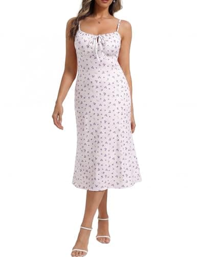 Belle Poque Floral Dress for Women Summer Backless Spaghetti Strap Dresses Cami Dresses Tea Party Dress (Purple Floral,XL) - Image 1