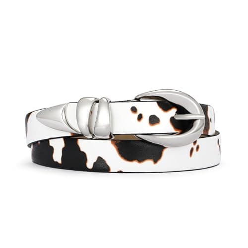 RISANTRY Cow Print Leather Belt for Women Stylish Design with Silver Buckle Ladies Dark Carob Multi Belt Perfect for Jeans Dresses - Image 1