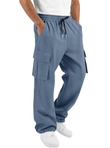 Runcati Mens Cargo Pants Hiking Athletic Joggers Sweatpants Elastic Waist Drawstring Casual Trousers with Multi Pockets - Image 1
