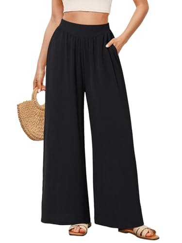 NIMIN Women's Pants Flowy Wide Leg Dressy Black Work Pants High Waist Lounge Trousers Slacks with Pockets Black XS - Image 1