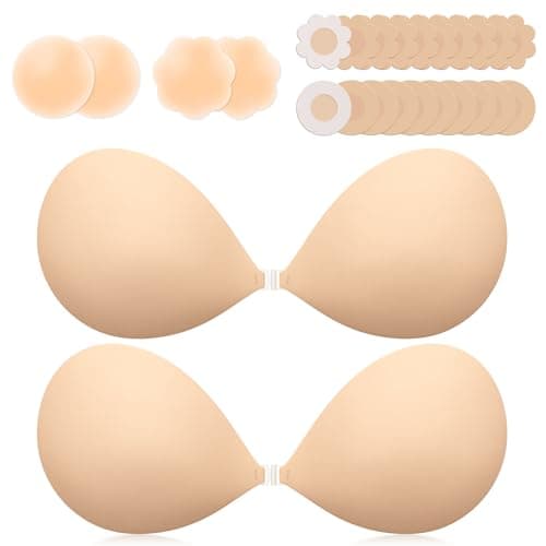 VogaChic Invisible Sticky Bra Push Up, Reusable Adhesive Bra for Backless Dress, Seamless Silicone Nipple Covers for Women's Exotic Bustiers & Corsets (C Cup, Beige, 2PCS) - Image 1