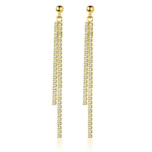 SLUYNZ Sterling Silver Crystal Rhinestone Linear Drop Earrings for Women Teen Girls CZ Long Dangle Earrings Tassel Chain Eelgant Wedding Bridal Prom Earrings(B-Yellow-6.3cm) - Image 1