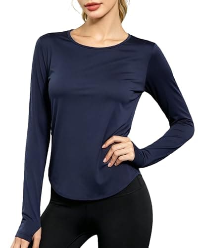 Womens Workout Tops Long Sleeve Athletic Shirts UPF 50+ UV Protection SPF Shirts Moisture Wicking Dry Fit Casual Gym Running Outdoor Hiking Navy Blue XL - Image 1
