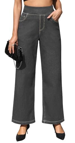 AVAMO Stretchy Jeans Wide Leg Jeans for Women Trendy Pull On High Waist Tummy Control Sweatpant Jean Denim Pants with Pockets Grey - Image 1