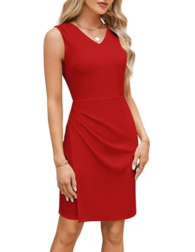 Grace Karin Women's Bodycon Sleeveless V Neck Split Wrap Dress Cocktail Party Pencil Ruched Mini Work Dress S Red - Image 1