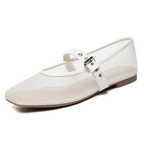 Rihero Women's Mesh Ballet Flats Ballerina White Mary Jane Flats Shoes Women Dressy Comfotable Size 11 - Image 1