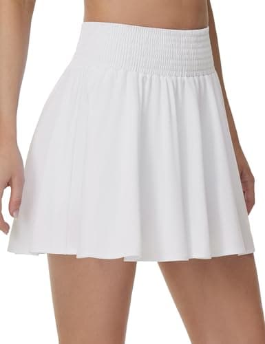 THE GYM PEOPLE Women's Flowy Tennis Skorts High Waisted Pleated Athletic Golf Skirts Built-in Shorts with Pockets Off-White - Image 1