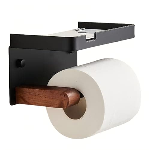 Bathroom Black Toilet Paper with Tissue Box Holder - Wall Mount Wooden Extension Rod with Widening Groove Bracket Aluminum Alloy Groove Rack for Paper Towel Holder and Wipes - Image 1
