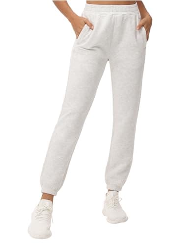 THE GYM PEOPLE Women's Baggy Cinch Bottom Sweatpants Lightweight Workout Joggers Pants with Pockets Heather White - Image 1
