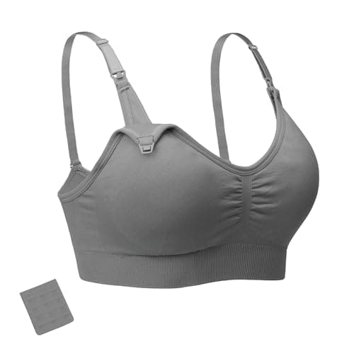 Stelle Nursing Bras Maternity Bra for Breastfeeding Pregnancy Wireless Bralette with Pads, Extenders(Grey,L) - Image 1