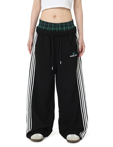 Aelfric Eden Baggy Wide Leg Sweatpants for Women Men Double Elastic Waisted Streetwear Y2K Casual Lounge Pants Trouser with Pockets Black Large - Image 1