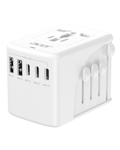 Acer Universal Travel Plug Adapter - International Power Adapter with 5 USB Ports (3 USB C) 5.8A, Worldwide Outlet Charger for USA to European UK France Germany Spain, Type C/E/F/G/I/L/A, White - Image 1
