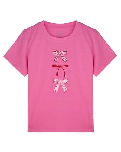 Stelle Girls T Shirts Graphic Tees Short Sleeve Tshirts Crewneck Cute Summer Casual Basic Tops for Kids Teen(Sweet Knot Fuchsia,14-15 Years) - Image 1